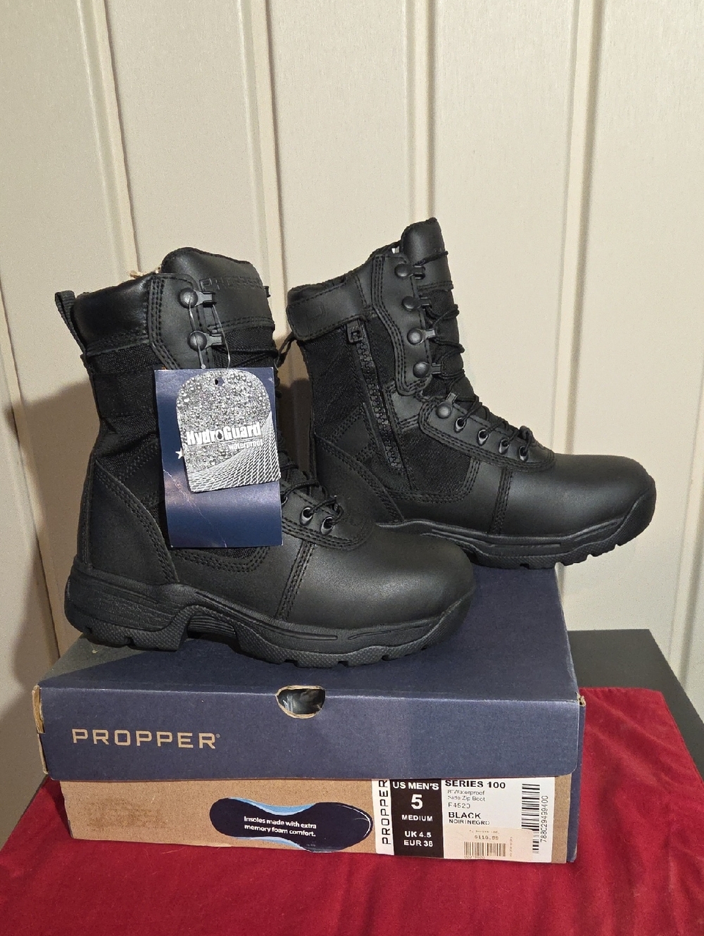 Propper Black Tactical Duty Boots Side Zip 8" New In Box Sz 5 Mens